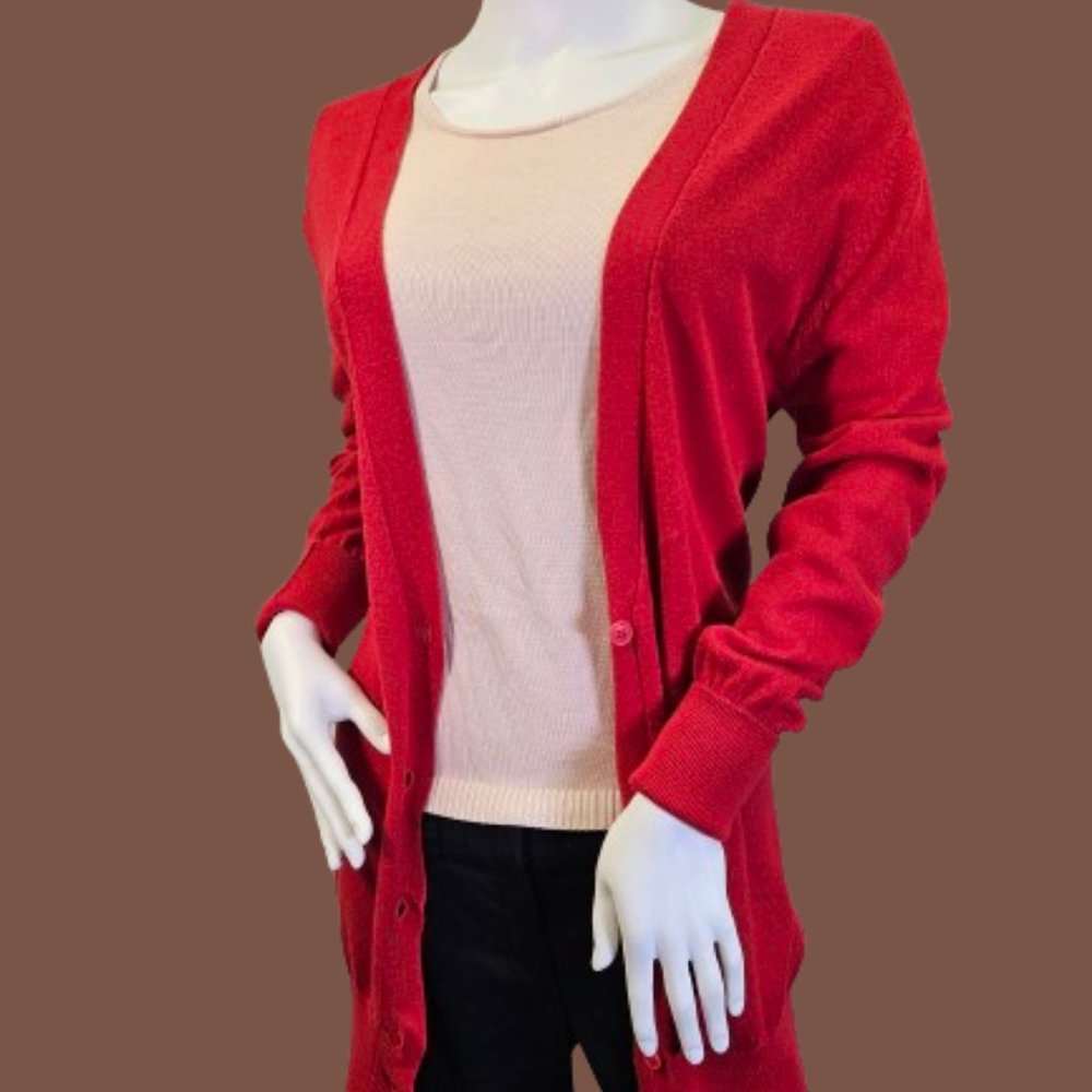 Red L Silk Cashmere MODA Cardigan